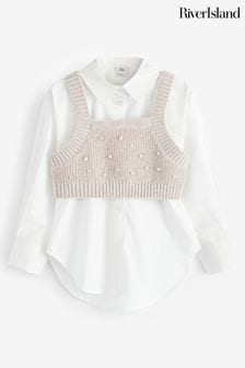Set cu pulover hibrid cu decorațiuni perle pentru fete River Island (Q88440) | 167 LEI - 221 LEI