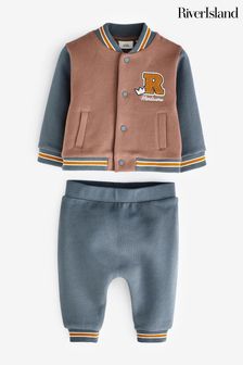 River Island Cream Daddys Baby Boy Bomber Joggers Set (Q88448) | AED126