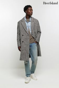 River Island Grey Textured Double Breasted Overcoat (Q88456) | €59