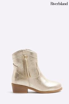 Gold - River Island Girls Tassel Western Boots (Q88465) | BGN113