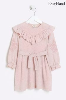 وردي - River Island Mini Girls Cosy Embroidery Dress (Q88479) | 99 ر.ق