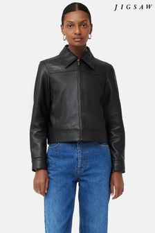 Jigsaw Zip Front Leather Biker Jacket (Q88489) | $557