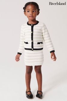River Island Cream Girls Boucle Cardi Skirt Set (Q88504) | €55
