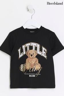 River Island Black Boys Little King Bear T-Shirt (Q88505) | kr180