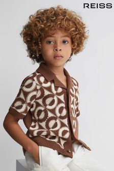 Reiss Tobacco Frenchie Teen Knitted Cuban Collar Shirt (Q88520) | OMR51