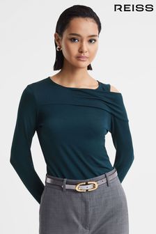 Reiss Teal Adeline Draped Shoulder Top (Q88521) | AED634