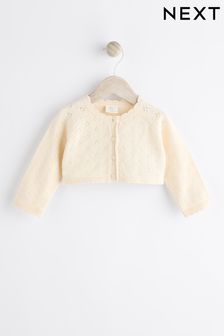 Cream Pointelle Baby Knitted Shrug Cardigan (0mths-2yrs) (Q88533) | ￥1,740 - ￥2,080
