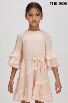 Reiss Pink Polly Teen Textured Satin Frilly Dress (Q88541) | kr1,549