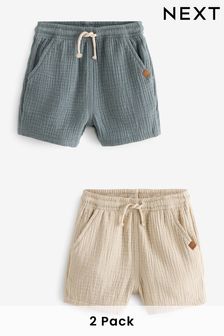 Blue/Ecru Soft Textured Cotton Shorts 2 Pack (3mths-7yrs) (Q88550) | ￥2,430 - ￥3,120