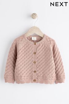 Pink - Baby Pointelle Knitted Cardigan (0mths-2yrs) (Q88555) | kr210 - kr250