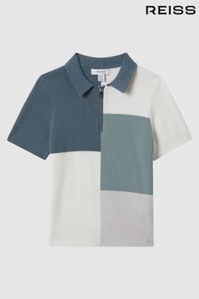 Salbeifarben - Reiss Delta Polo-Shirt mit Blockfarben und kurzem Reißverschluss (Q88563) | 72 €