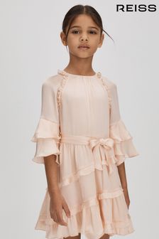 Reiss Pink Polly Junior Textured Satin Frilly Dress (Q88564) | CA$204