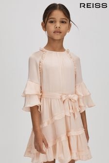 Reiss Pink Polly 4-9 yrs Textured Satin Frilly Dress (Q88564) | $133