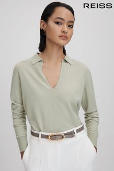 Reiss Nellie Knitted Collared V-Neck Top