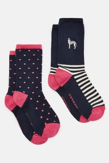 Joules Women's Everyday Navy 2 Pack Socks (size 4-8) (Q88671) | $20