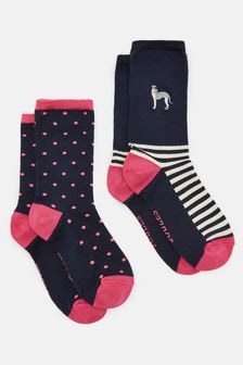 Joules Women's Everyday Navy 2 Pack Socks (size 4-8) (Q88671) | $17