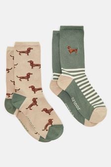 Joules Women's Everyday Green/Ecru 2 Pack Socks (size 4-8) (Q88703) | 65 zł