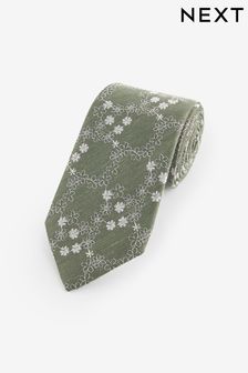 Green Embroidered Floral Pattern Tie (Q88738) | €16