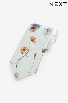 Hellblau/Gepresste Blumen - Regulär - Gemusterte Krawatte (Q88740) | 18 €