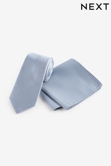 Light Blue Textured Silk Tie And Pocket Square Set (Q88777) | €39