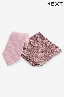 Rosa mit floralem Muster - Regulär - Set aus Krawatte und quadratischem Einstecktuch (Q88819) | 24 €
