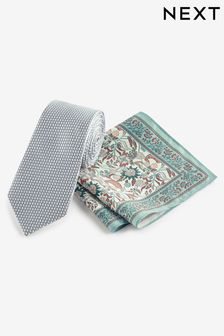 Žajbljevo zelena - Komplet svilene kravate in robčka za moško obleko (Q88824) | €24