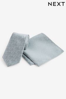 Sage Green Jacquard Leaf Tie And Pocket Square Set (Q88829) | €21