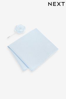 Голубой - Textured Silk Lapel Pin And Pocket Square Set (Q88832) | €11