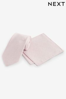 Light Pink - Jacquard Leaf Tie And Pocket Square Set (Q88843) | kr260