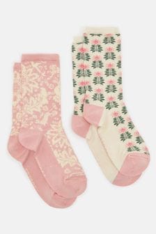 Joules Women's Everyday Multi Blush 2 Pack Socks (size 4-8) (Q88876) | $17