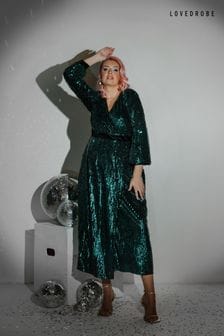 Lovedrobe Green Sequin Velvet Midaxi Dress (Q88997) | $231