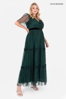 Zielona warstwowa sukienka maxi Lovedrobe z rozkloszowanymi rękawami i nadrukiem (Q88999) | 300 zł