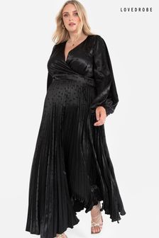 Lovedrobe Jacquard Satin Pleated Black Midaxi Dress (Q89001) | €136