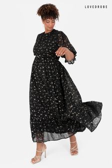 Lovedrobe Printed Puff Sleeve Black Midaxi Dress (Q89022) | $135