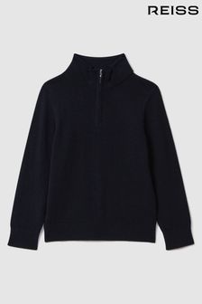 Reiss Navy Blackhall Teen Wool Half-Zip Funnel Neck Jumper (Q89060) | €61