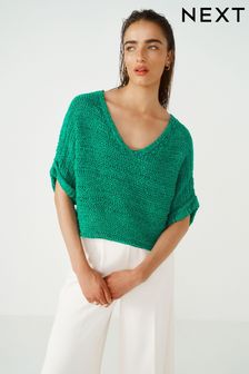 Green Short Sleeve Stitch Top (Q89107) | $53