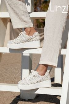 Linzi White Quest Tweed Lace Flatform Trainers (Q89110) | AED233