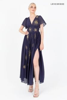 Синее платье макси со звездами и разрезом спереди Loverobe (Q89126) | €62