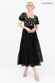 Lovedrobe Black Square Neck Animal Embellished Midaxi Dress (Q89156) | €150