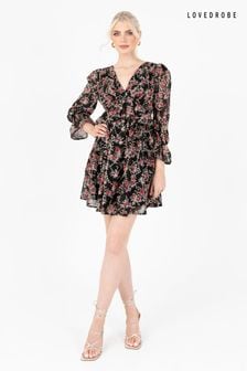Lovedrobe Frill Front Embroidered Black Mini Dress (Q89157) | $165