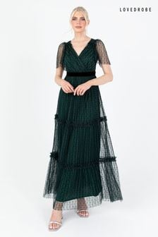 Lovedrobe Green Printed Angel Sleeve Tiered Maxi Dress (Q89170) | $209