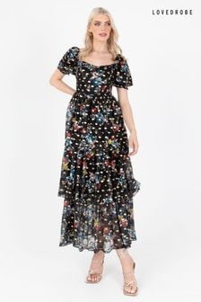 Lovedrobe Blue Foil Printed Lace Tiered Hem Midaxi Dress (Q89173) | €49