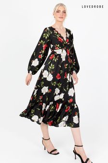 Lovedrobe黑色印花蕾絲修邊黑色中長連衣裙 (Q89178) | NT$3,730