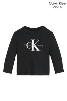 Czarny niemowlęcy top Calvin Klein Jeans z długim rękawem i monogramem (Q89195) | 175 zł