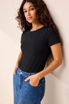 Black Short Sleeve T-Shirt Bodysuit (Q89243) | kr209