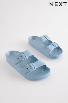 Blue EVA Double Strap Flat Slider Sandals With Adjustable Buckles (Q89254) | $37