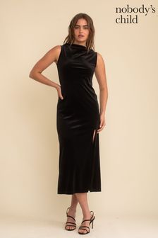 Nobodys Child Jersey Velvet Camille Black Maxi Dress (Q89284) | €41.50
