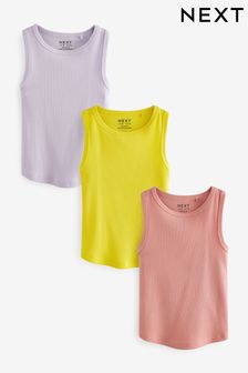 Roza/vijolična/rumena - Komplet 3 rebrastih majic brez naramnic (3–16 let) (Q89369) | €10 - €18