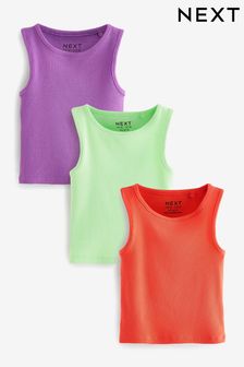 Roza/limeta/vijolična - Komplet 3 škatlastih rebrastih majic brez rokavov (3–16 let) (Q89380) | €10 - €18