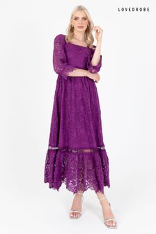 Lovedrobe Purple Square Neck Lace Midaxi Dress